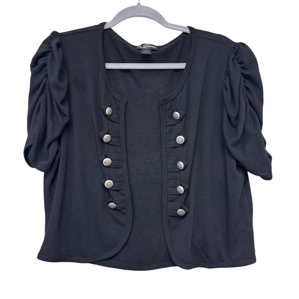 Delirious Los Angeles Black Military Cropped Cardigan Short Puff Sleeve 1X